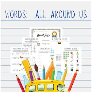 Printable workbook, First grade Words, Crossword, Blends, Sounds,  Homeschool, learning aids, daycare, 1st grade Learning Study Guide