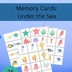 海底マッチングカードゲーム、記憶力向上のための子供向けアクティビティ、印刷可能、家族向けゲーム、ミックス＆マッチ、ホームスクール、子供用フラッシュカード