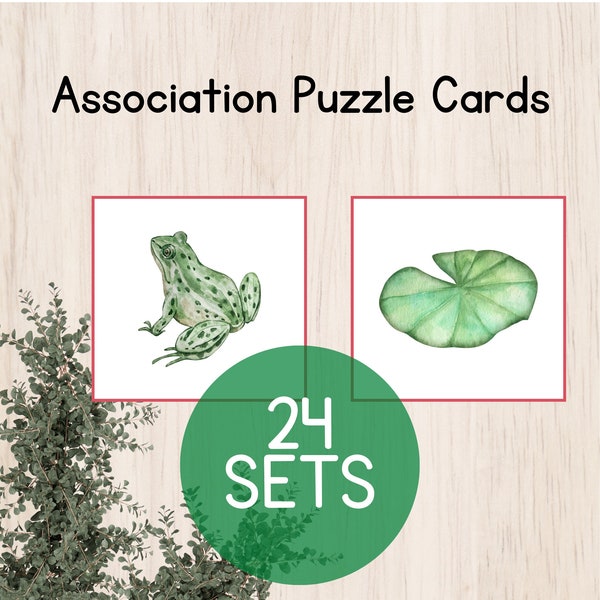 Printable picture association.  Preschool learning guide.  Association Puzzle Montessori style.