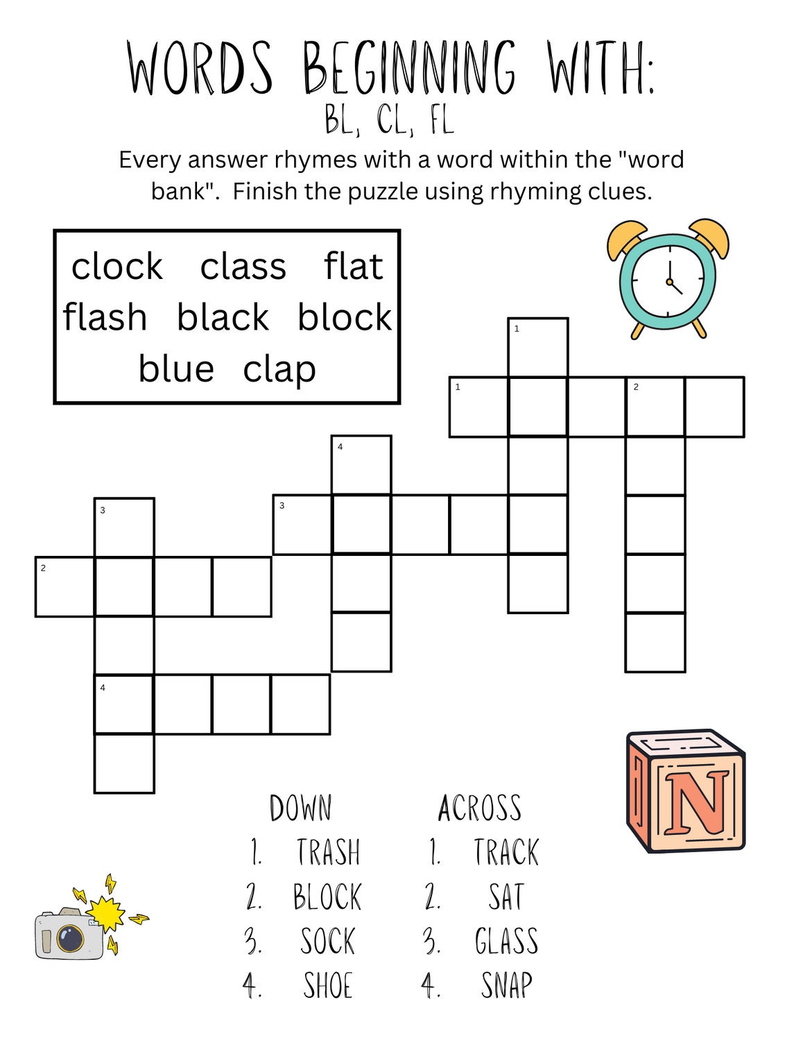 Printable Workbook, First Grade Words, Crossword, Blends, Sounds ...