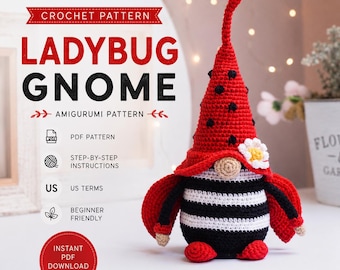 Crochet Ladybug Gnome Pattern PDF | Spring Amigurumi Plush | Cute Garden Gnome Crochet Pattern | Instant Download