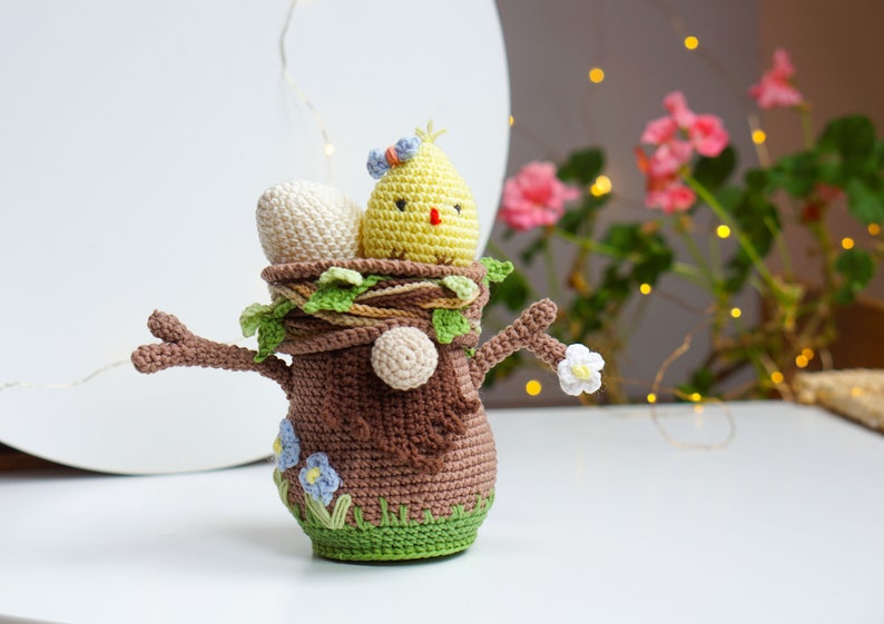Crochet patterns Garden Gnome, Tree Gnome, crochet Chick pattern, Crochet Eggs, gnome amigurumi pattern, Easter Gnome, Spring gnome image 7