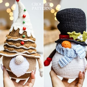 Crochet patterns Snowman and Gingerbread Gnomes, Christmas Gnones, gnome amigurumi pattern, crochet holiday gnome