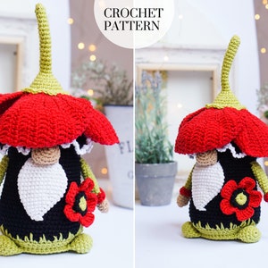 Crochet patterns POPPY Gnome, Summer Gnome, Flower Gnome, crochet gift gnome, Garden gnome