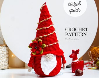 Crochet patterns Christmas Flower Gnome, gnome amigurumi pattern, crochet holiday gnome