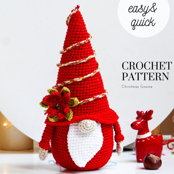 Crochet patterns Christmas Flower Gnome, gnome amigurumi pattern, crochet holiday gnome