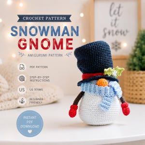 Snowman Gnome Crochet Pattern PDF | Winter Amigurumi Gnome Pattern | Christmas Crochet Decor | Cute Snowman Plush | Instant Download