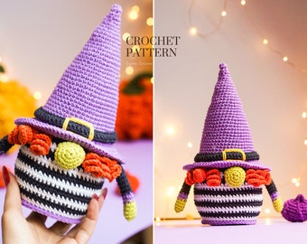 Spooky Crochet patterns Halloween Gnome, Witch, gnome amigurumi pattern, scary crochet toys