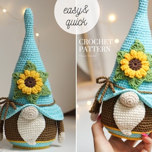 Crochet patterns Flower Gnome, Easter Gnome, Sunflower Gnome, crochet gift gnome