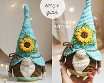 Crochet patterns Flower Gnome, Easter Gnome, Sunflower Gnome, crochet gift gnome