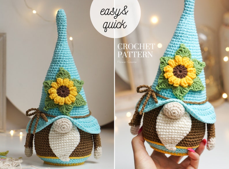 Crochet Patterns Flower Gnome Easter Gnome Sunflower Gnome Etsy