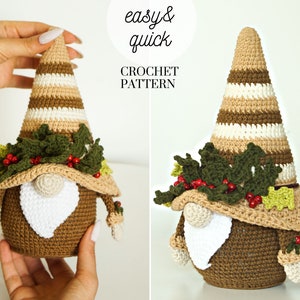 Crochet patterns Holly Gnome, Holly Flower, Winterberry Gnome, gnome amigurumi pattern, crochet holiday gnome