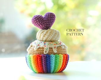 Crochet pattern Rainbow Cupcake, crochet cupcakes, crochet food, crochet muffin pattern