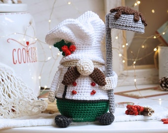 Crochet patterns Christmas Chef Gnome, gnome amigurumi pattern, crochet holiday gnome