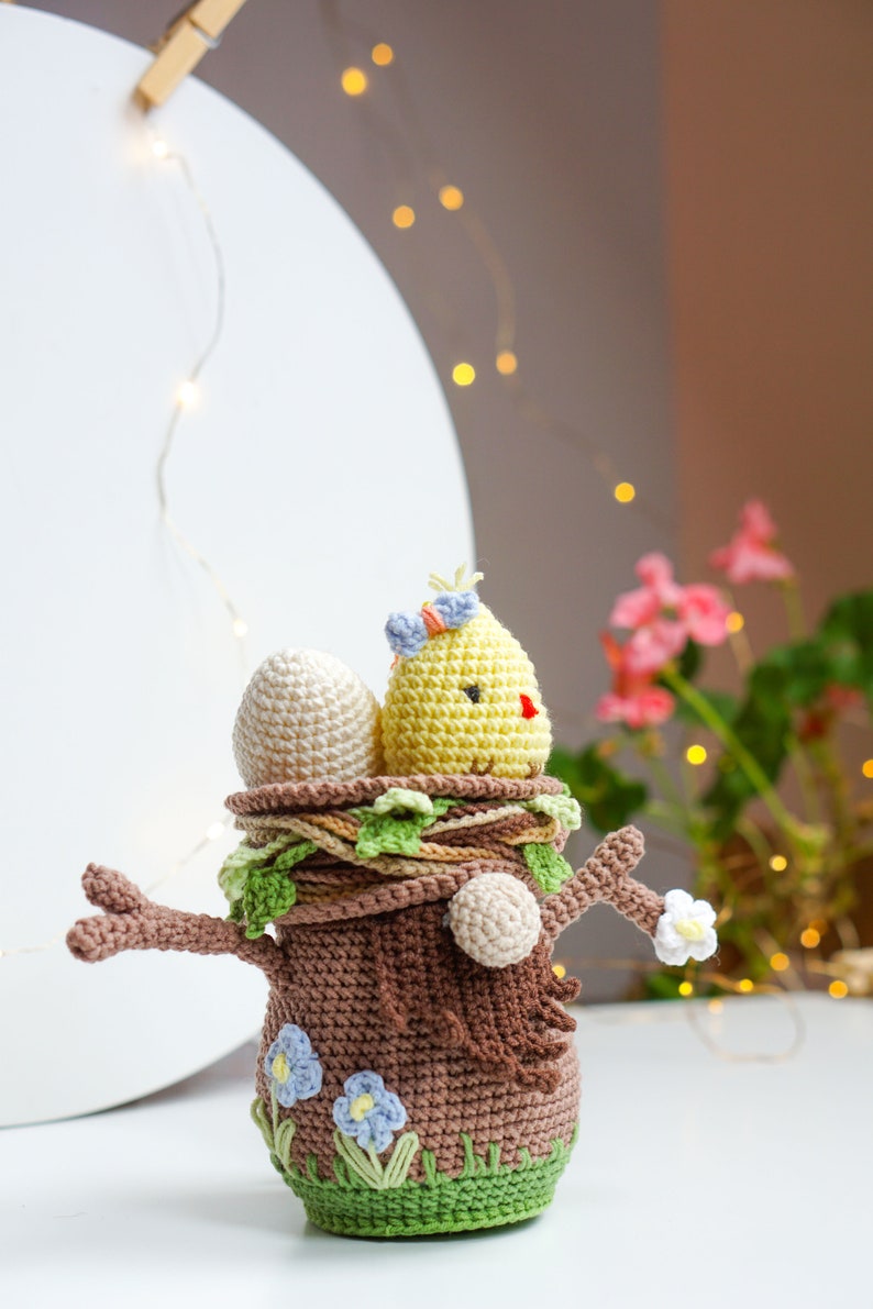 Crochet patterns Garden Gnome, Tree Gnome, crochet Chick pattern, Crochet Eggs, gnome amigurumi pattern, Easter Gnome, Spring gnome image 8