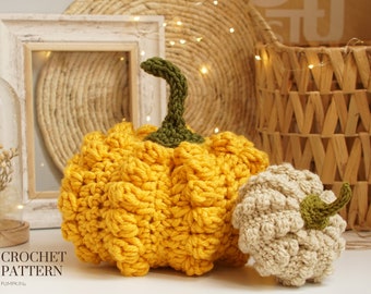 Crochet patterns Pumpkins Video Tutorial, crochet fall decor, autumn amigurumi patterns, crochet food patterns