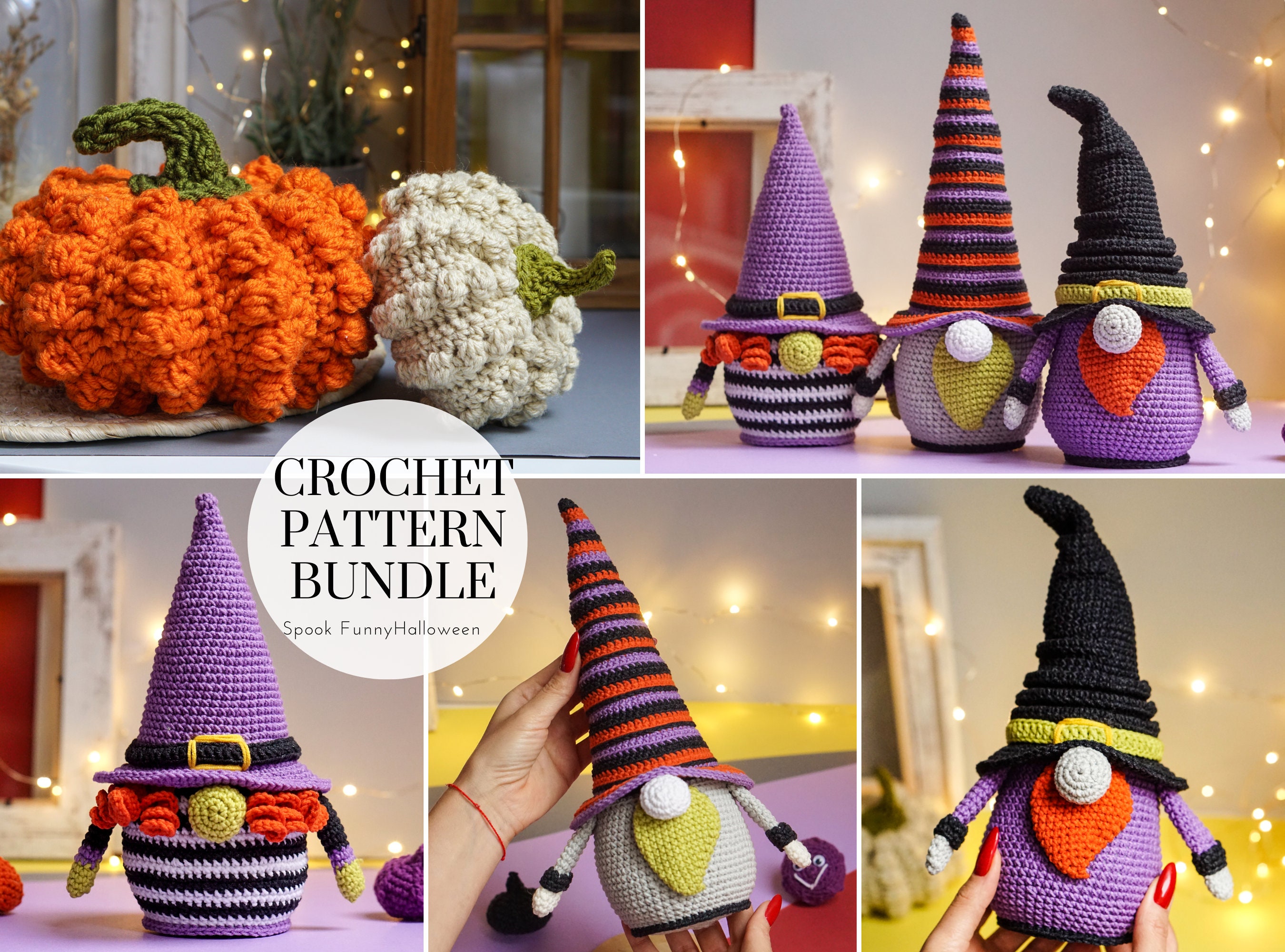 Bundle Crochet Patterns Halloween Gnomes / Gnome Amigurumi / Crochet ...
