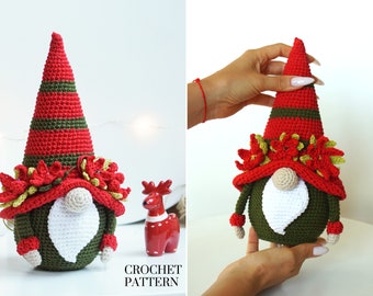 Crochet patterns Christmas Flower Gnome, gnome amigurumi pattern, crochet holiday gnome
