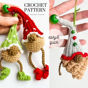 Crochet pattern for gnome keychains, Christmas Gnomes, gnome amigurumi pattern, crochet holiday gnome