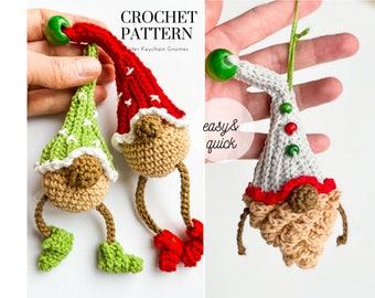 Crochet pattern for gnome keychains, Christmas Gnomes, gnome amigurumi pattern, crochet holiday gnome