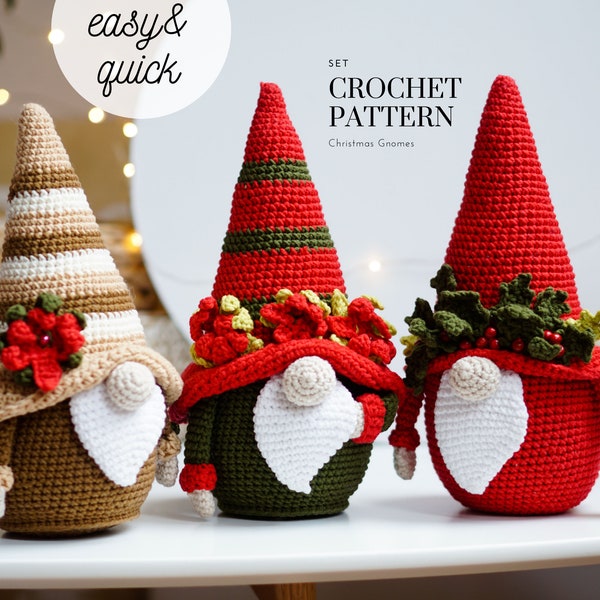Crochet patterns Christmas Gnomes, Holly Gnome, Holiday Gnome, crochet holiday gnome