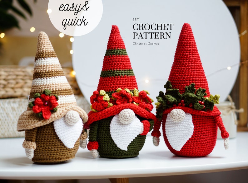 Crochet patterns Christmas Gnomes, Holly Gnome, Holiday Gnome, crochet holiday gnome image 1