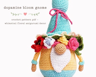 Flower Gnome Crochet Pattern PDF Summer Bouquet Amigurumi Tutorial Whimsical Dopamine Decor Cute Garden Gnome Door Stopper Easy Pattern