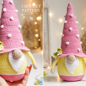 Crochet patterns Easter Gnome, crochet spring gnome, Crochet Bobble Gnome, Flower gnome, gnome amigurumi pattern