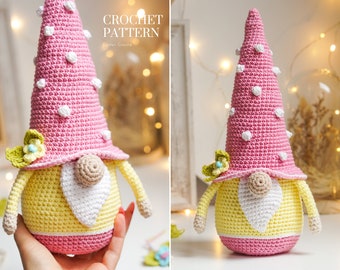 Crochet patterns Easter Gnome, crochet spring gnome, Crochet Bobble Gnome, Flower gnome, gnome amigurumi pattern