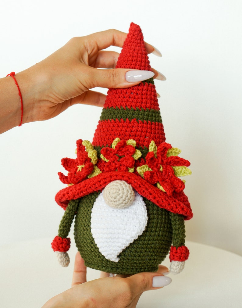 Crochet patterns Christmas Gnomes, Holly Gnome, Holiday Gnome, crochet holiday gnome image 8
