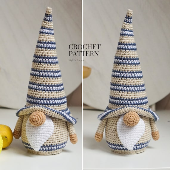 Crochet patterns Mediterranean Style Gnome, Stylish Gnome, gnome amigurumi pattern, crochet gift gnome