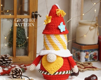Crochet patterns Fireworks Gnome for Xmas ornament, gnome amigurumi pattern, crochet holiday gnome
