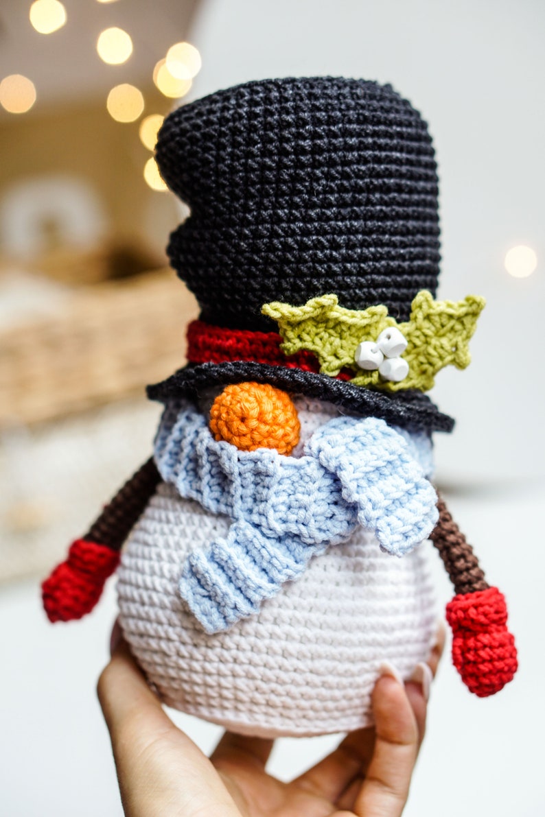 Crochet patterns Snowman gnome, Christmas Gnone, gnome amigurumi pattern, crochet holiday gnome image 5