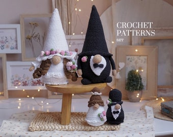 Crochet patterns SET Wedding Gnomes, Bride Gnome, GROOM Gnome, Bridesmaid gnome, Groomsman gnome amigurumi pattern
