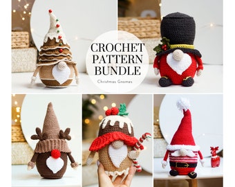 Bundle Crochet patterns Christmas gnomes : santa, reindeer, muffin, gentleman, gingerbread
