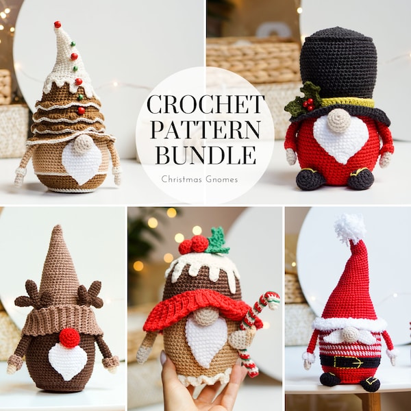 Bundle Crochet patterns Christmas gnomes : santa, reindeer, muffin, gentleman, gingerbread