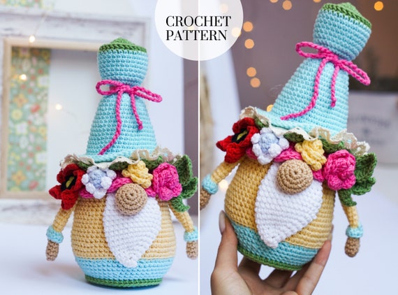 Crochet patterns Bouquet Flower Gnome, Crochet Bouquet, Summer Gnome, crochet gift gnome