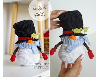 Crochet patterns Snowman gnome, Christmas Gnone, gnome amigurumi pattern, crochet holiday gnome