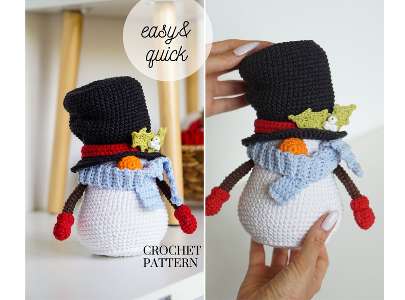 Crochet patterns Snowman gnome, Christmas Gnone, gnome amigurumi pattern, crochet holiday gnome image 1