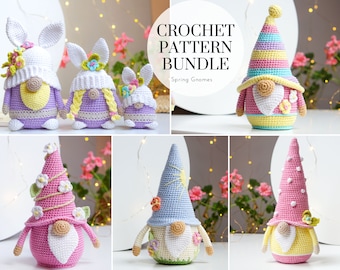 Lot de patrons au crochet Nains de printemps, motif nains amigurumi, nains de Pâques au crochet