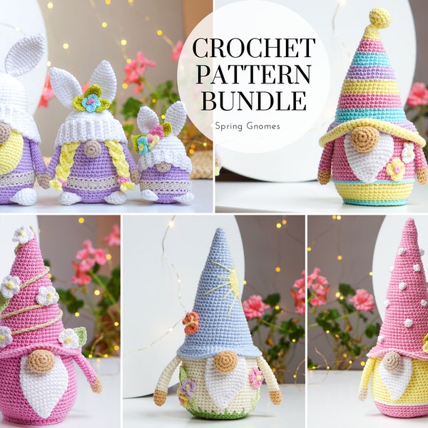 Bundle Crochet patterns Spring gnomes, gnome amigurumi pattern, crochet Easter gnomes