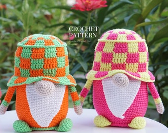 Häkelanleitung karierter Fischerhut, Gnom, Amigurumi Häkelanleitung, Herbstdeko gehäkelt, Herbstdeko gehäkelt