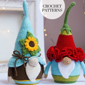Crochet patterns Flower Gnome, Easter Gnome, Sunflower Gnome, crochet gift gnome