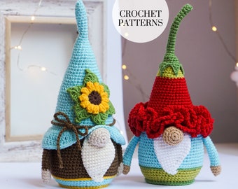 Crochet patterns Flower Gnome, Easter Gnome, Sunflower Gnome, crochet gift gnome