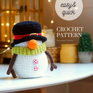 Crochet patterns Snowman gnome, Christmas Gnone, gnome amigurumi pattern, crochet holiday gnome