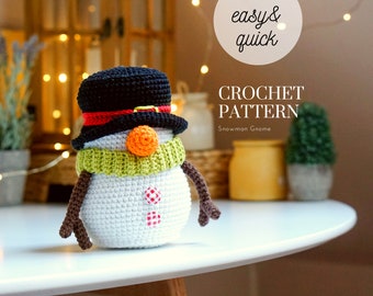 Crochet patterns Snowman gnome, Christmas Gnone, gnome amigurumi pattern, crochet holiday gnome