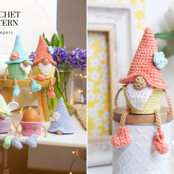 Patrons au crochet Gnomes de Pâques - Egg Keepers, patron amigurumi, gnomes au crochet