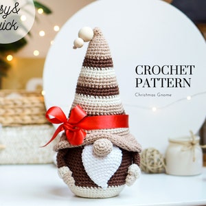 Crochet patterns Christmas Gnone with stripes, gnome amigurumi pattern, crochet holiday gnome
