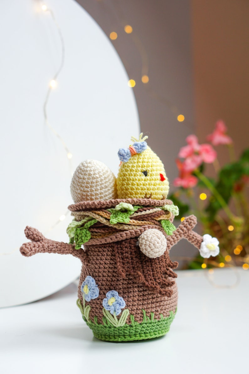 Crochet patterns Garden Gnome, Tree Gnome, crochet Chick pattern, Crochet Eggs, gnome amigurumi pattern, Easter Gnome, Spring gnome image 6