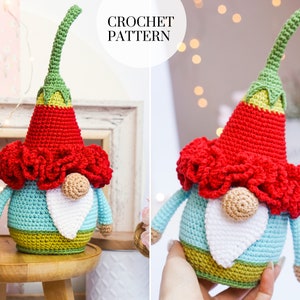 Crochet patterns Carnation Flower Gnome, Carnation Gnome, crochet gift gnome